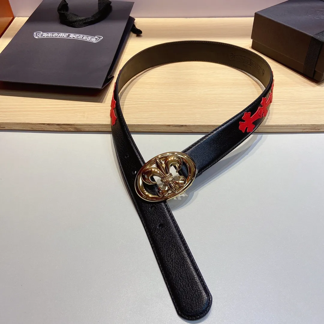𝐂𝐡𝐫𝐨𝐦𝐞𝐇𝐞𝐚𝐫𝐭𝐬 Crow Heart double-sided tree plaster leather stitched cross belt (detachable version), high-quality hardware, with 2 logo buckles on the belt, very cool.